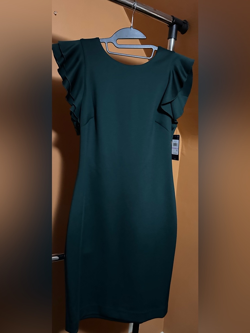 Tommy Hilfiger Dark Green Midi Dress with Ruffle Sleeves